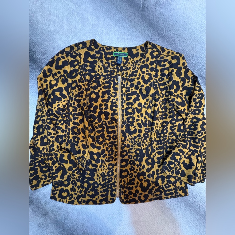 NWOT C Wonder‎ Cheetah Animal Print Brown Black Zip Blazer Jacket 10 (A3)